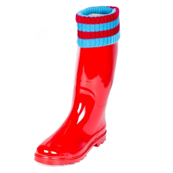Women's Rainboots, Tall Rain Boots with Knit Cuff, #1807, Red - Picture 3 of 6